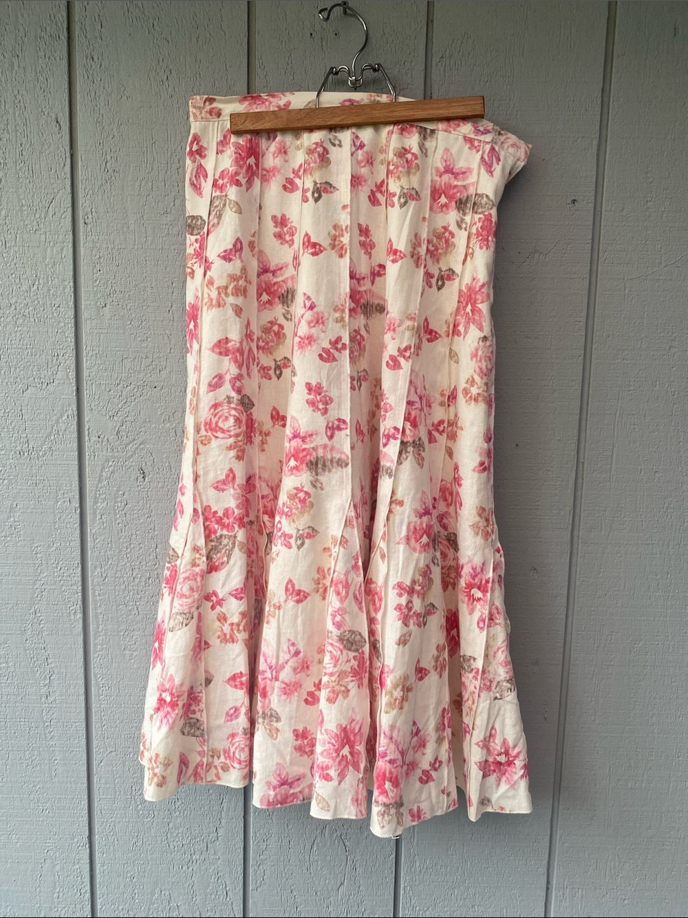 Coldwater Creek Pink & Cream Linen Floral A-Line Skirt Vintage